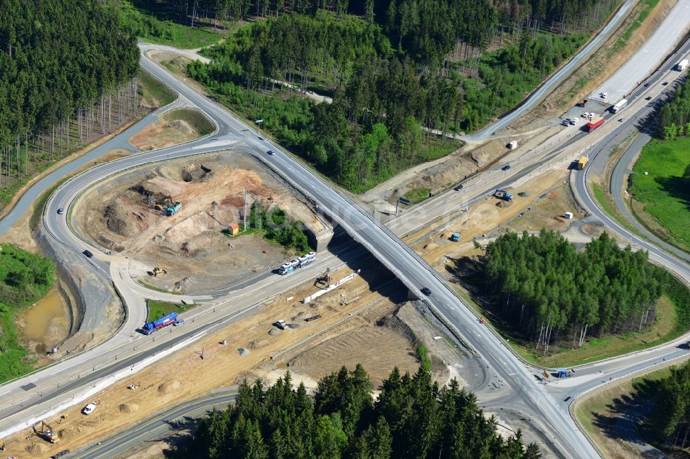 Luftbild Dittersdorf - Ausbau- Arbeiten und Baustellen an der Streckenführung der BAB Bundesautobahn A9 bei Dittersdorf in Thüringen