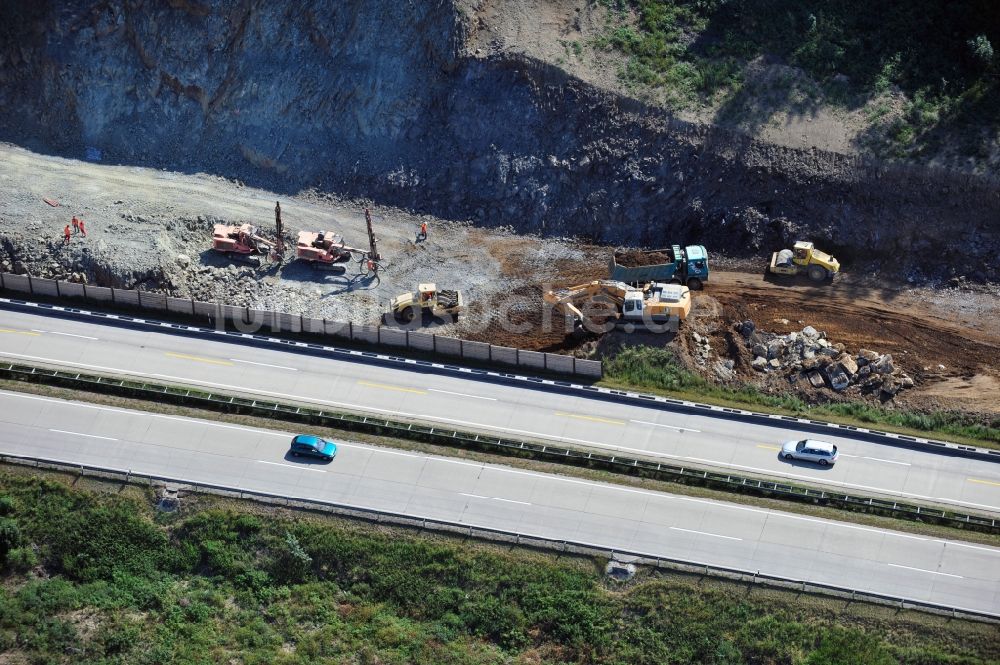 Luftbild Görkwitz - Ausbau- Arbeiten und Baustellen an der Streckenführung der BAB Bundesautobahn A9 bei Görkwitz in Thüringen