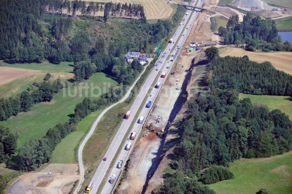 Görkwitz von oben - Ausbau- Arbeiten und Baustellen an der Streckenführung der BAB Bundesautobahn A9 bei Görkwitz in Thüringen