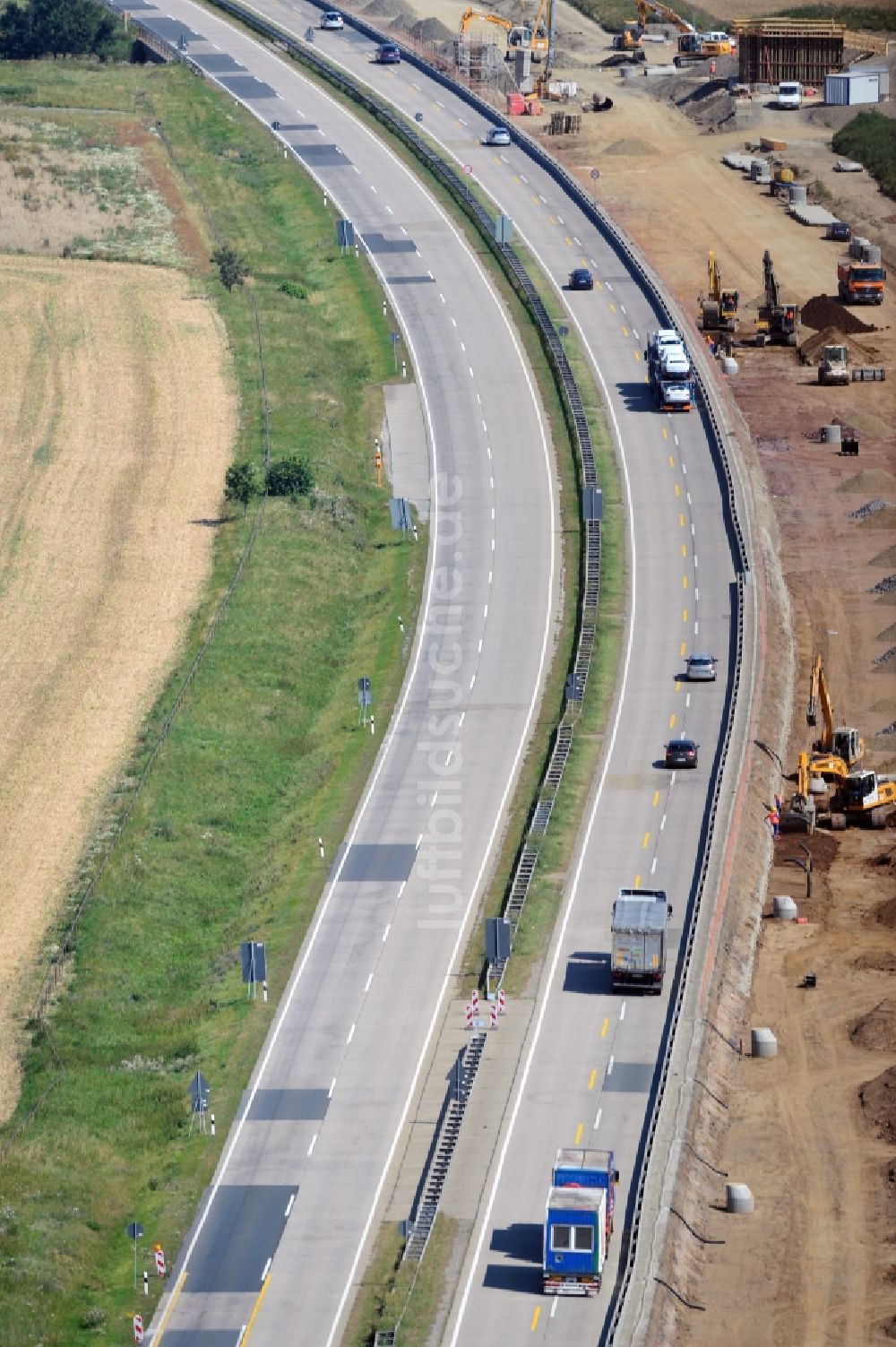 Luftbild Görkwitz - Ausbau- Arbeiten und Baustellen an der Streckenführung der BAB Bundesautobahn A9 bei Görkwitz in Thüringen