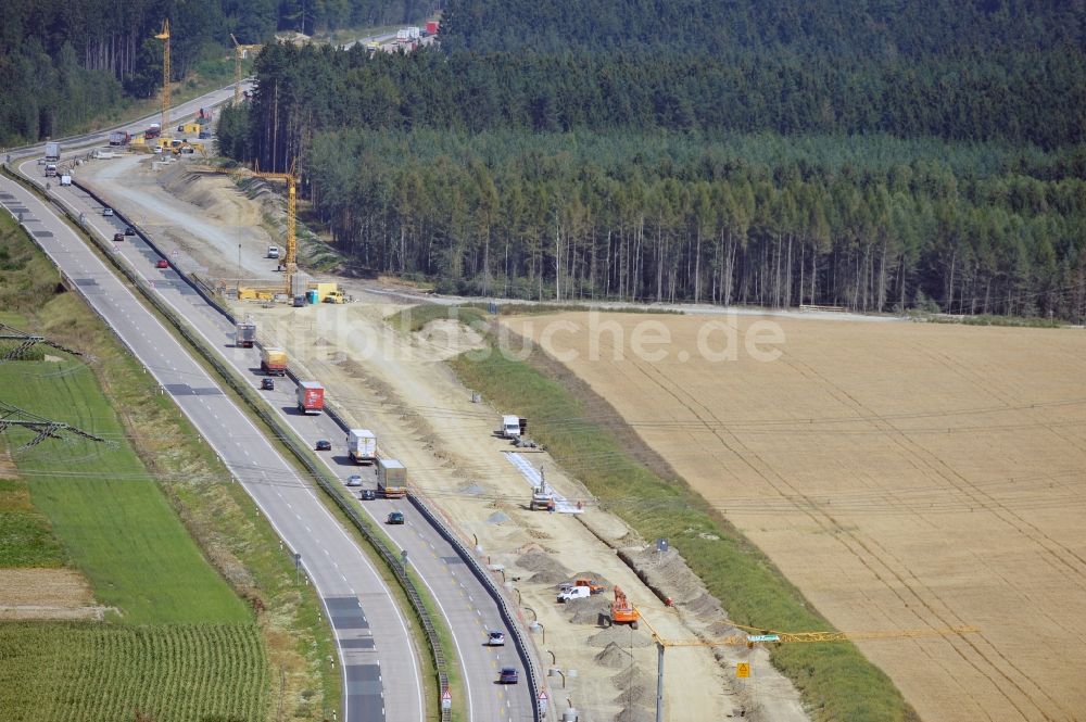 Görkwitz aus der Vogelperspektive: Ausbau- Arbeiten und Baustellen an der Streckenführung der BAB Bundesautobahn A9 bei Görkwitz in Thüringen