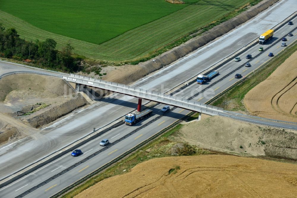 Luftaufnahme Görkwitz - Ausbau- Arbeiten und Baustellen an der Streckenführung der BAB Bundesautobahn A9 bei Görkwitz in Thüringen