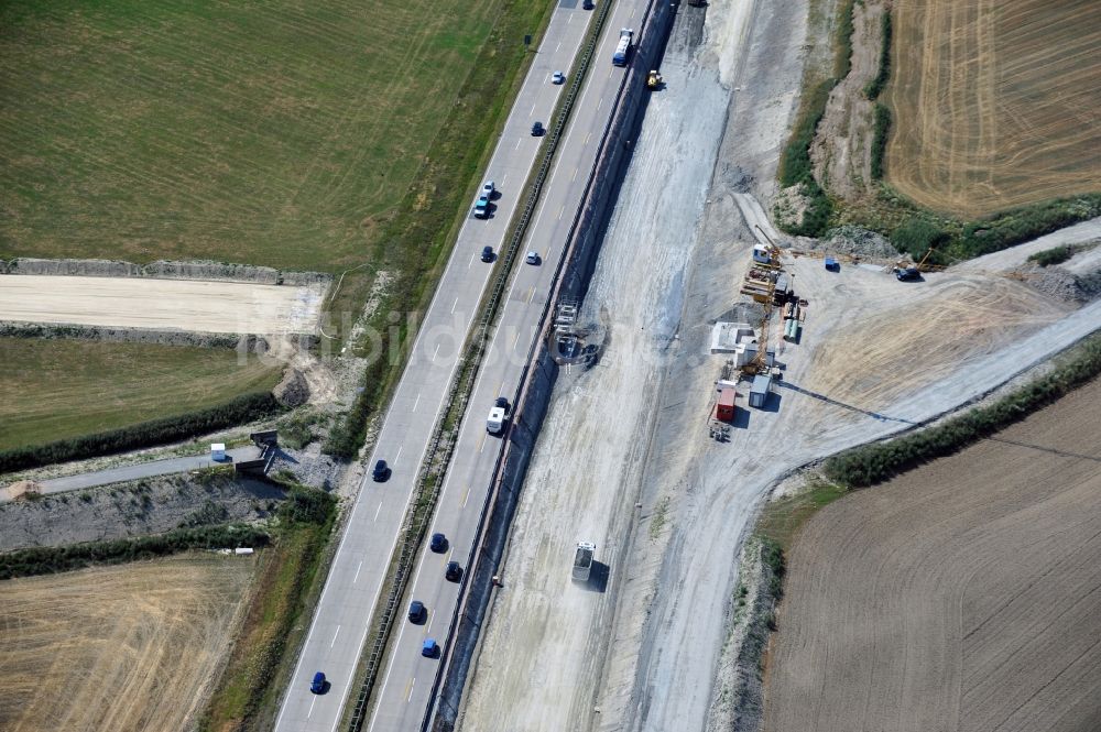 Luftbild Köthnitz - Ausbau- Arbeiten und Baustellen an der Streckenführung der BAB Bundesautobahn A9 bei Köthnitz in Thüringen