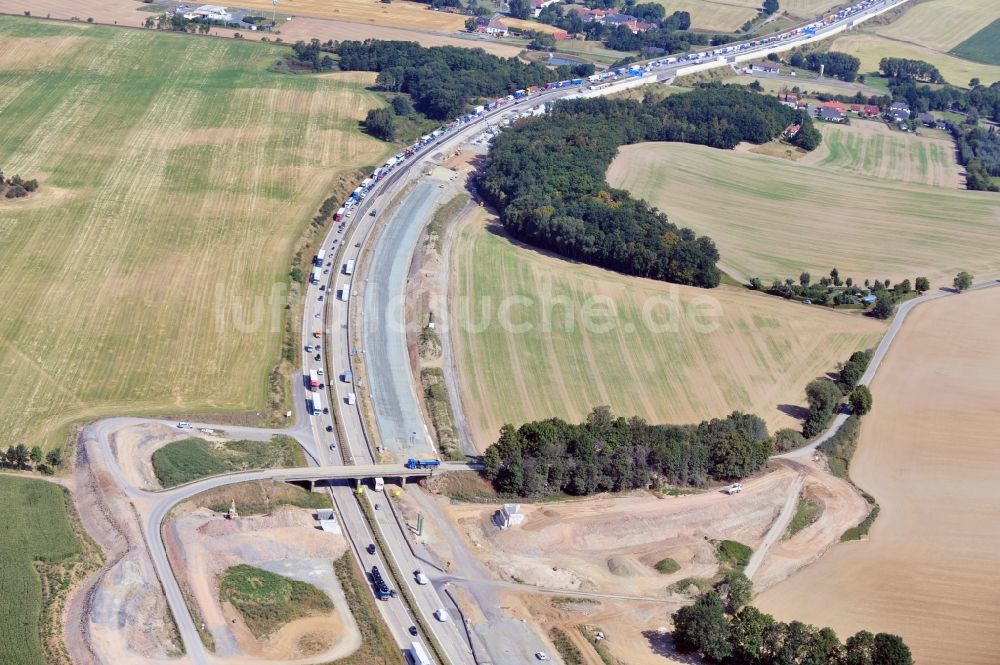 Luftbild Lemnitz - Ausbau- Arbeiten und Baustellen an der Streckenführung der BAB Bundesautobahn A9 bei Lemnitz in Thüringen