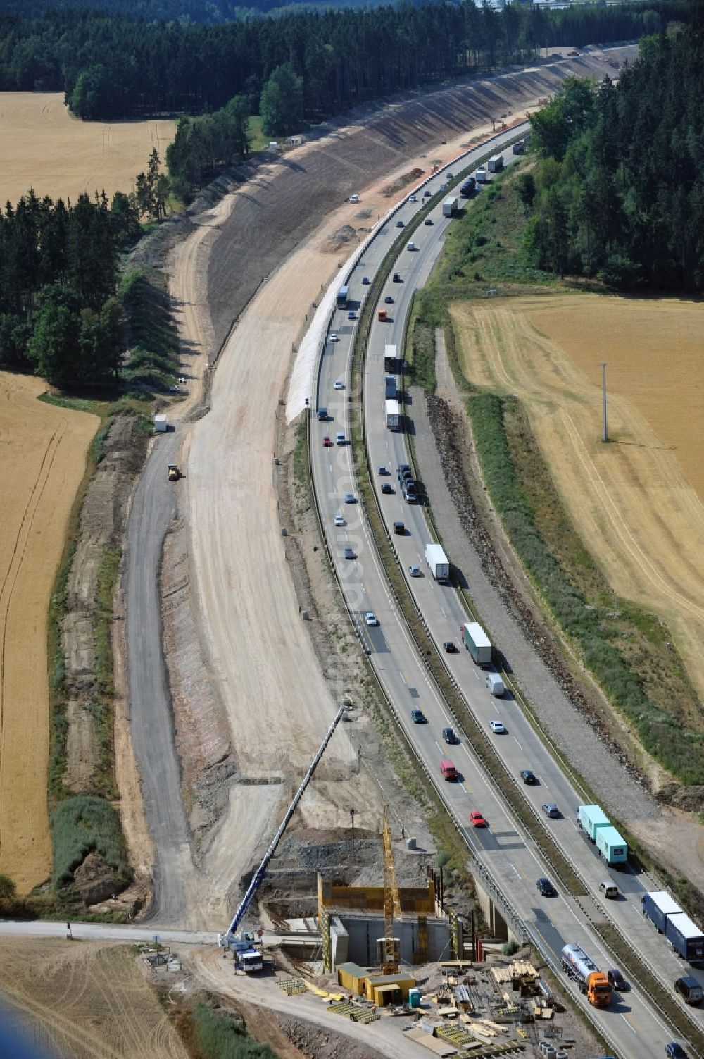 Luftbild Lemnitz - Ausbau- Arbeiten und Baustellen an der Streckenführung der BAB Bundesautobahn A9 bei Lemnitz in Thüringen