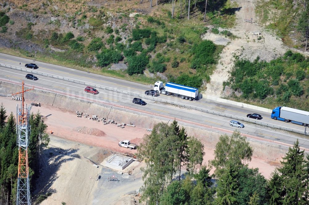 Luftbild Lemnitz - Ausbau- Arbeiten und Baustellen an der Streckenführung der BAB Bundesautobahn A9 bei Lemnitz in Thüringen