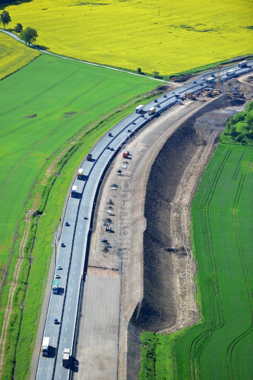 Luftbild Lemnitz - Ausbau- Arbeiten und Baustellen an der Streckenführung der BAB Bundesautobahn A9 bei Lemnitz in Thüringen