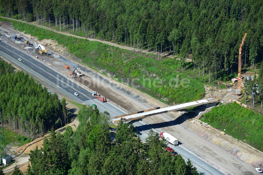 Luftbild Lemnitz - Ausbau- Arbeiten und Baustellen an der Streckenführung der BAB Bundesautobahn A9 bei Lemnitz in Thüringen