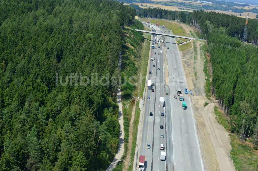 Luftbild Lemnitz - Ausbau- Arbeiten und Baustellen an der Streckenführung der BAB Bundesautobahn A9 bei Lemnitz in Thüringen