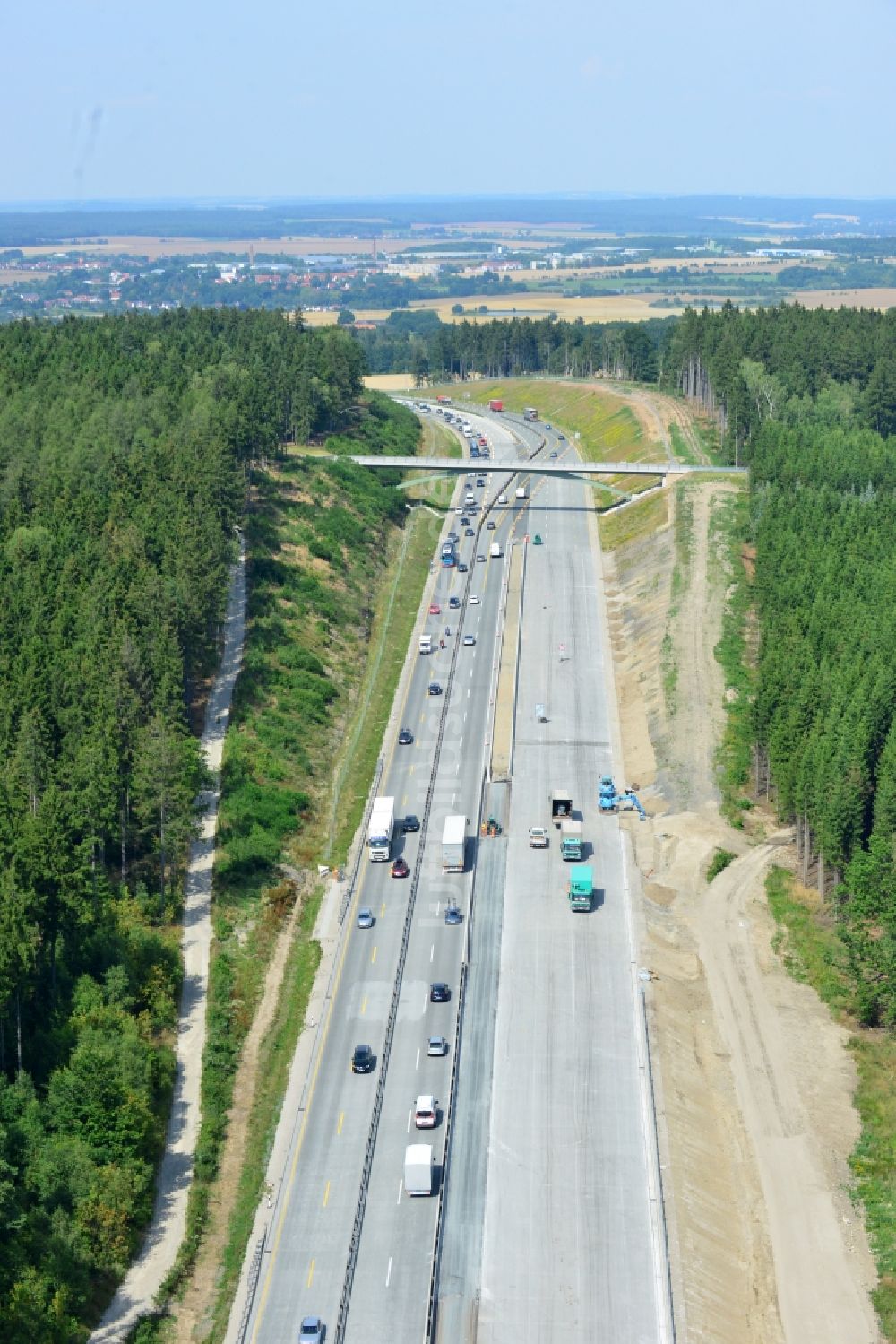 Luftaufnahme Lemnitz - Ausbau- Arbeiten und Baustellen an der Streckenführung der BAB Bundesautobahn A9 bei Lemnitz in Thüringen