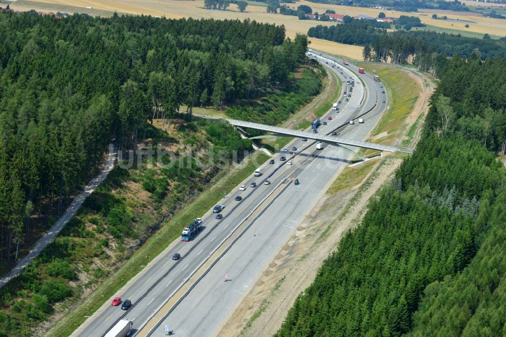 Luftbild Lemnitz - Ausbau- Arbeiten und Baustellen an der Streckenführung der BAB Bundesautobahn A9 bei Lemnitz in Thüringen