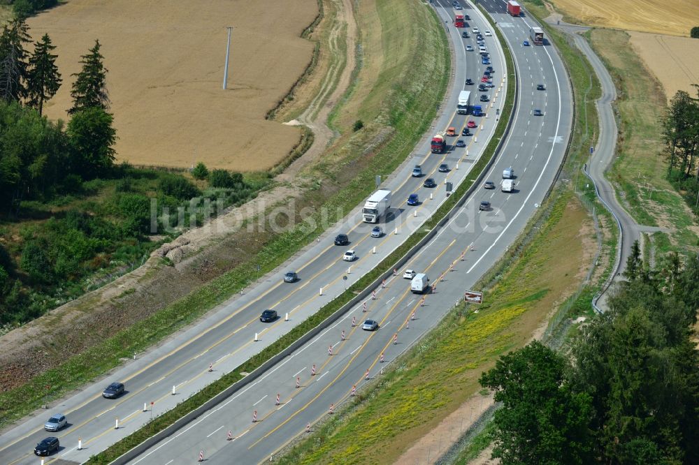 Luftbild Lemnitz - Ausbau- Arbeiten und Baustellen an der Streckenführung der BAB Bundesautobahn A9 bei Lemnitz in Thüringen