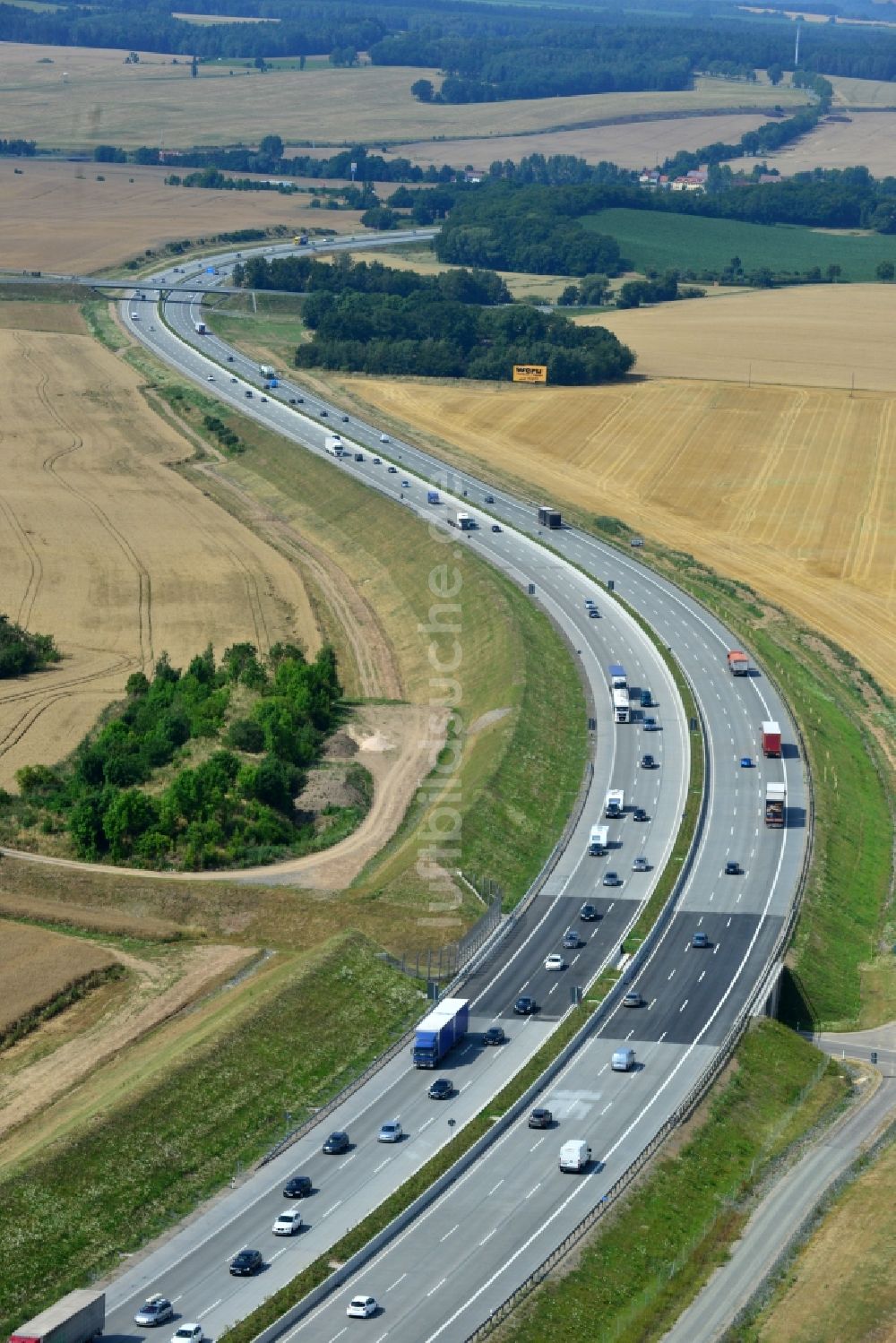 Lemnitz aus der Vogelperspektive: Ausbau- Arbeiten und Baustellen an der Streckenführung der BAB Bundesautobahn A9 bei Lemnitz in Thüringen