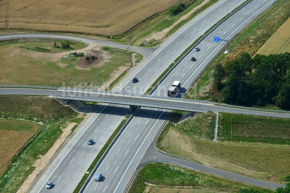 Lemnitz aus der Vogelperspektive: Ausbau- Arbeiten und Baustellen an der Streckenführung der BAB Bundesautobahn A9 bei Lemnitz in Thüringen