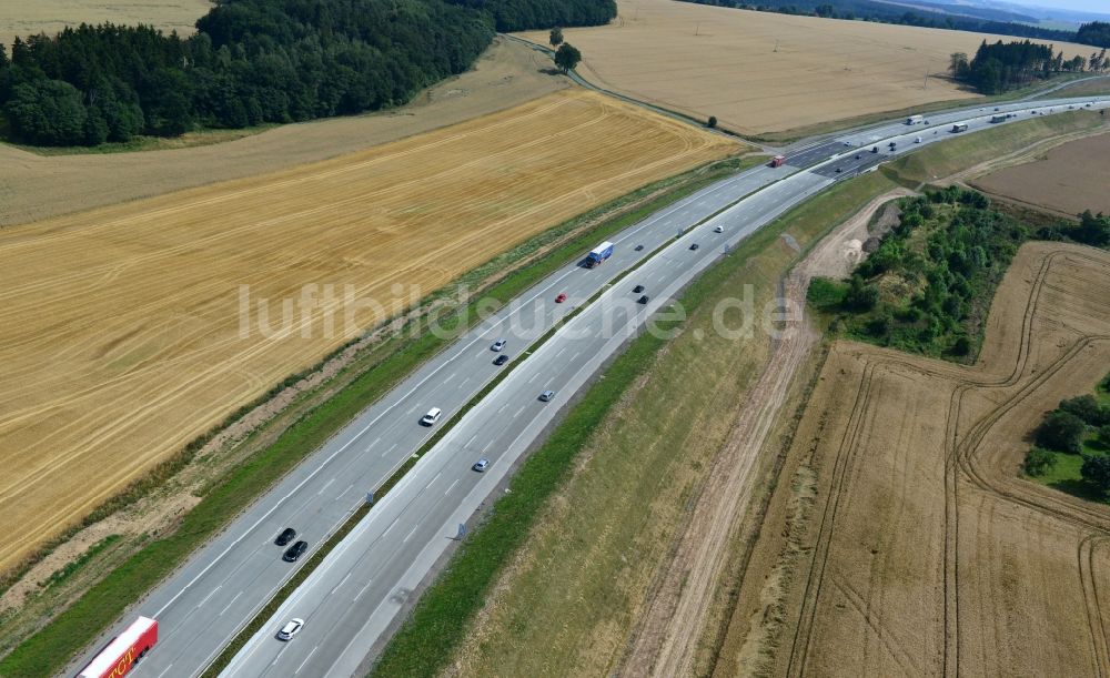 Lemnitz von oben - Ausbau- Arbeiten und Baustellen an der Streckenführung der BAB Bundesautobahn A9 bei Lemnitz in Thüringen