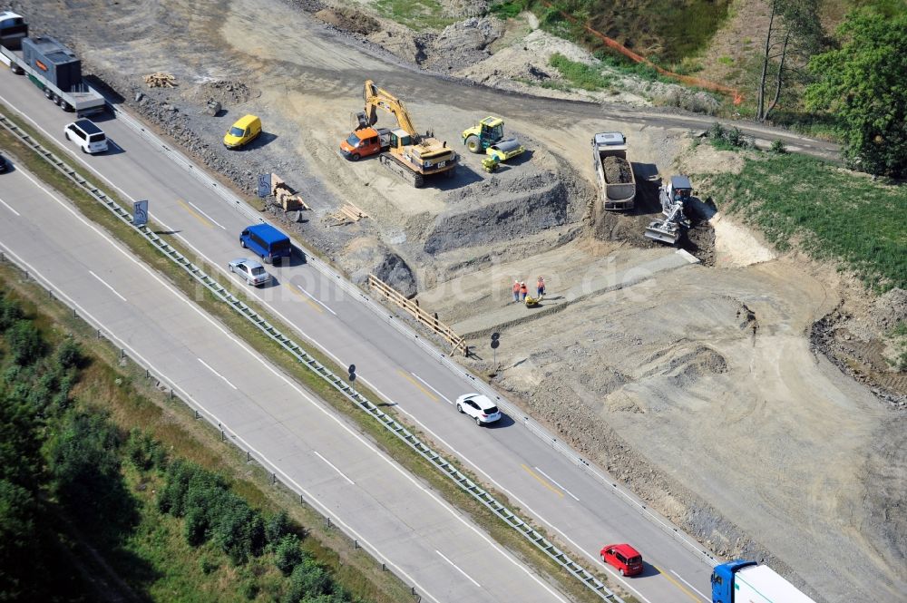 Luftaufnahme Moßbach - Ausbau- Arbeiten und Baustellen an der Streckenführung der BAB Bundesautobahn A9 bei Moßbach in Thüringen