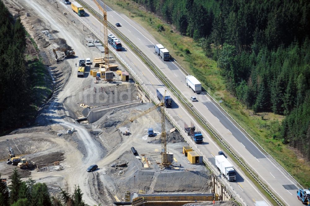 Luftbild Pahnstangen - Ausbau- Arbeiten und Baustellen an der Streckenführung der BAB Bundesautobahn A9 bei Pahnstangen in Thüringen