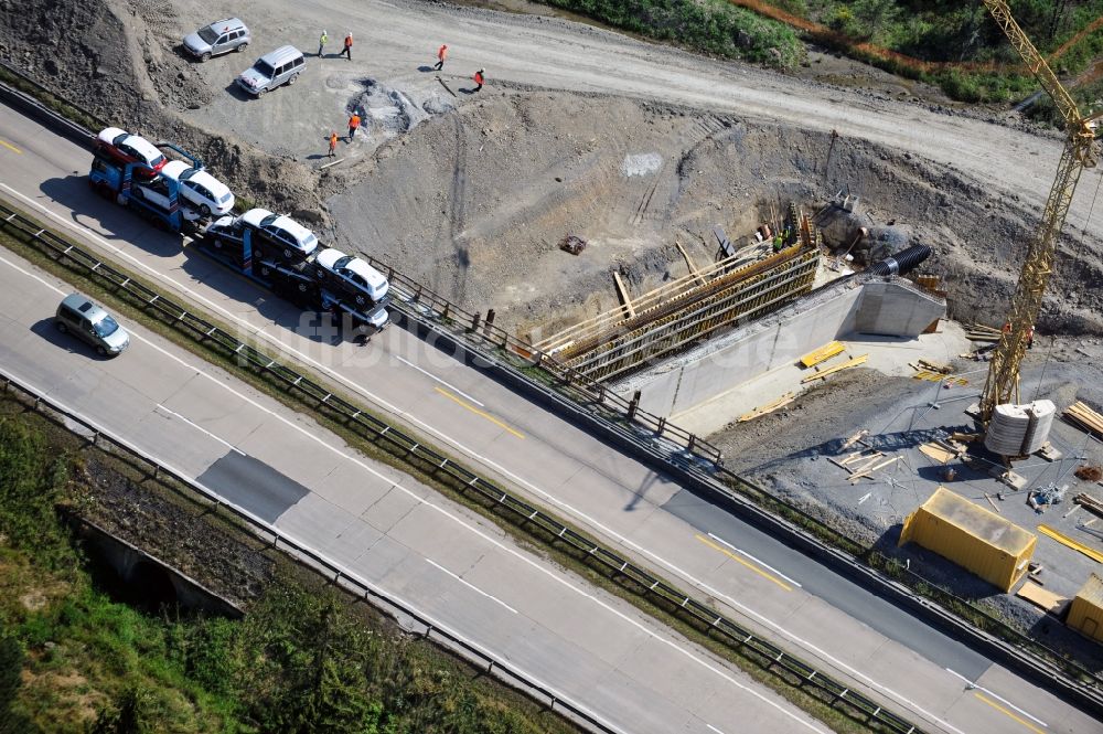 Luftaufnahme Pahnstangen - Ausbau- Arbeiten und Baustellen an der Streckenführung der BAB Bundesautobahn A9 bei Pahnstangen in Thüringen