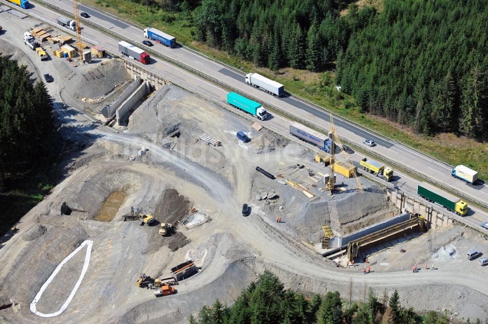 Luftbild Pahnstangen - Ausbau- Arbeiten und Baustellen an der Streckenführung der BAB Bundesautobahn A9 bei Pahnstangen in Thüringen