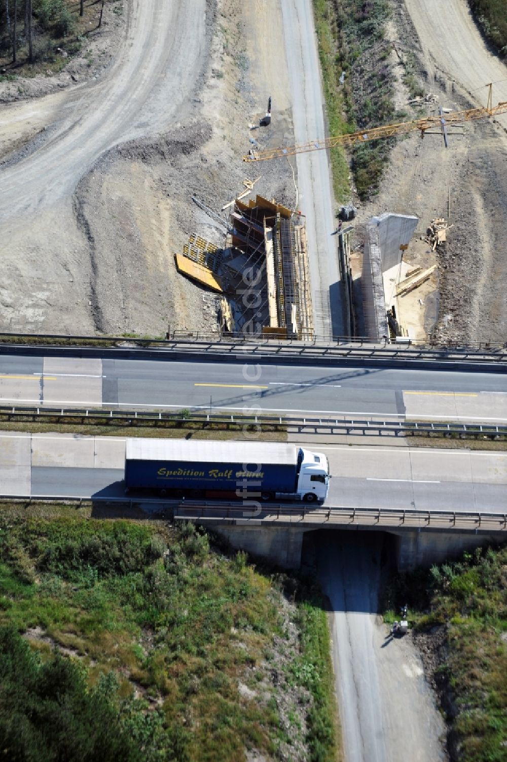 Luftbild Pahnstangen - Ausbau- Arbeiten und Baustellen an der Streckenführung der BAB Bundesautobahn A9 bei Pahnstangen in Thüringen