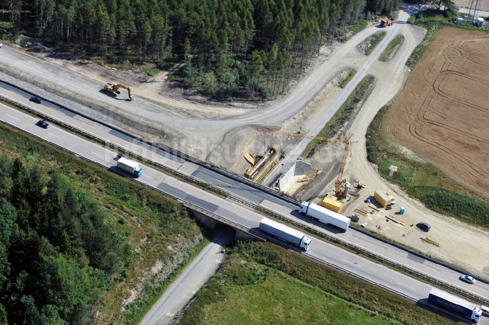 Luftaufnahme Pahnstangen - Ausbau- Arbeiten und Baustellen an der Streckenführung der BAB Bundesautobahn A9 bei Pahnstangen in Thüringen