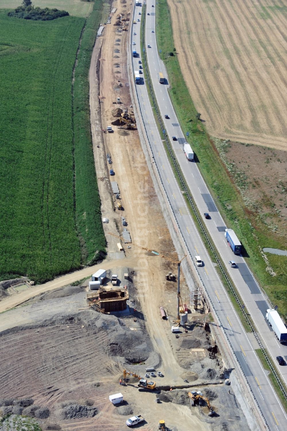 Pahnstangen von oben - Ausbau- Arbeiten und Baustellen an der Streckenführung der BAB Bundesautobahn A9 bei Pahnstangen in Thüringen