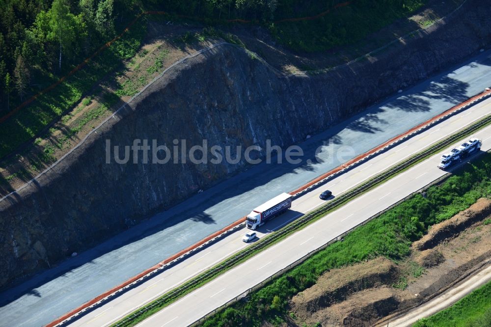 Luftbild Pahnstangen - Ausbau- Arbeiten und Baustellen an der Streckenführung der BAB Bundesautobahn A9 bei Pahnstangen in Thüringen