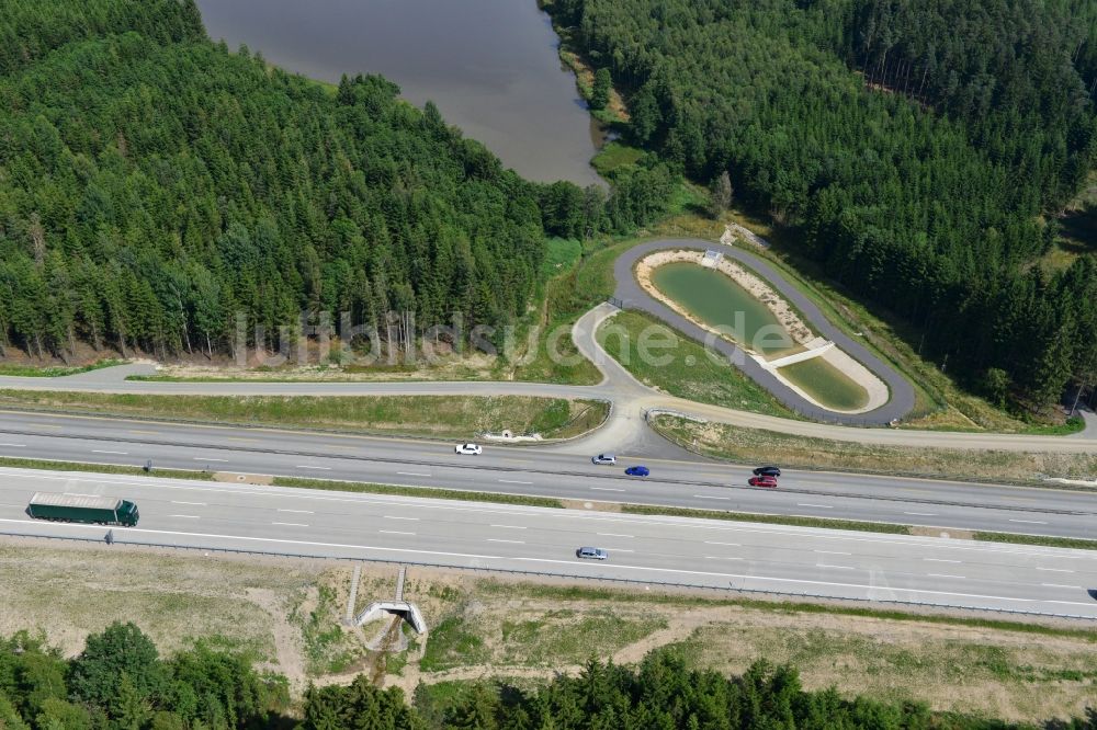 Luftbild Pörmitz - Ausbau- Arbeiten und Baustellen an der Streckenführung der BAB Bundesautobahn A9 bei Pörmitz in Thüringen