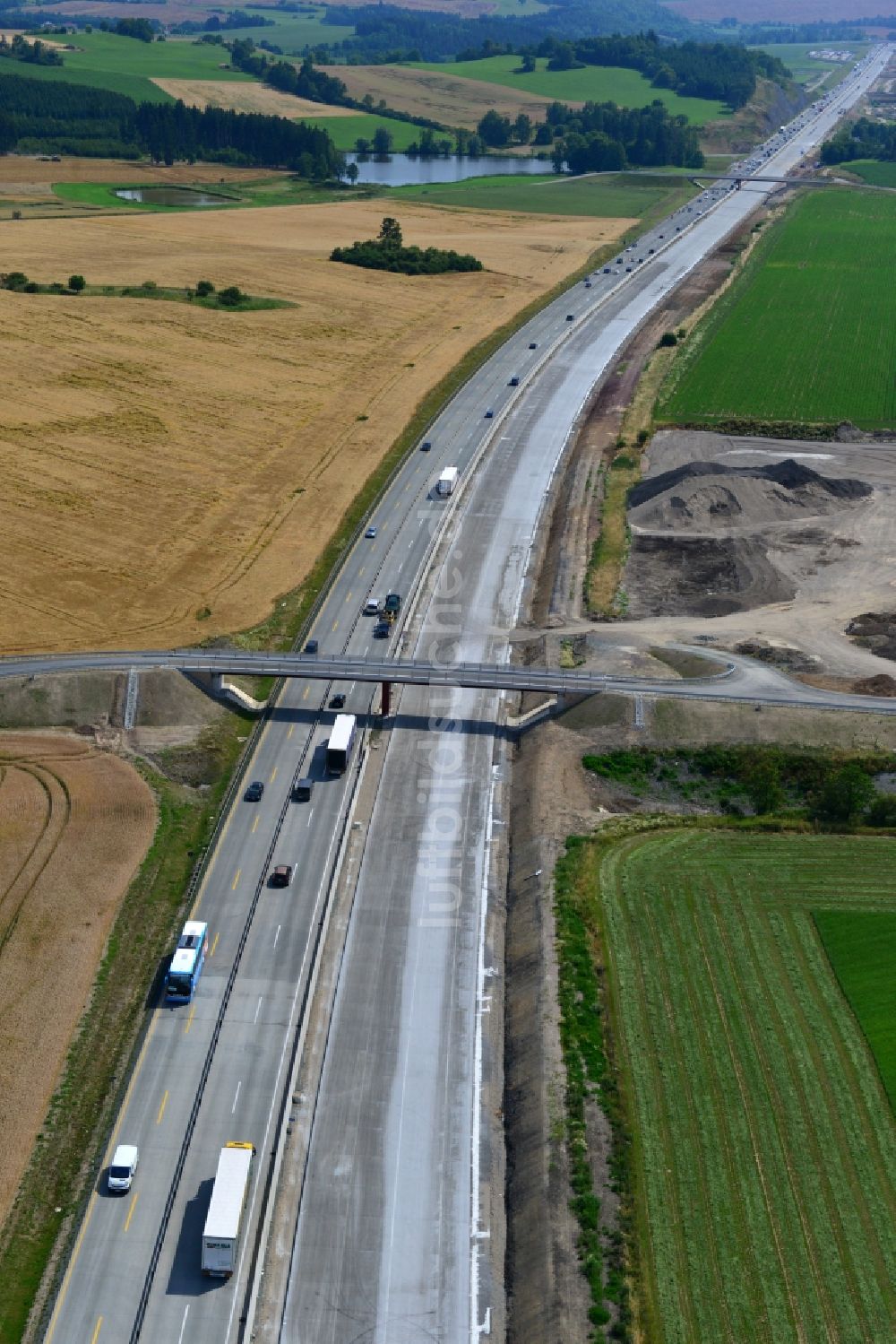 Luftbild Pörmitz - Ausbau- Arbeiten und Baustellen an der Streckenführung der BAB Bundesautobahn A9 bei Pörmitz in Thüringen