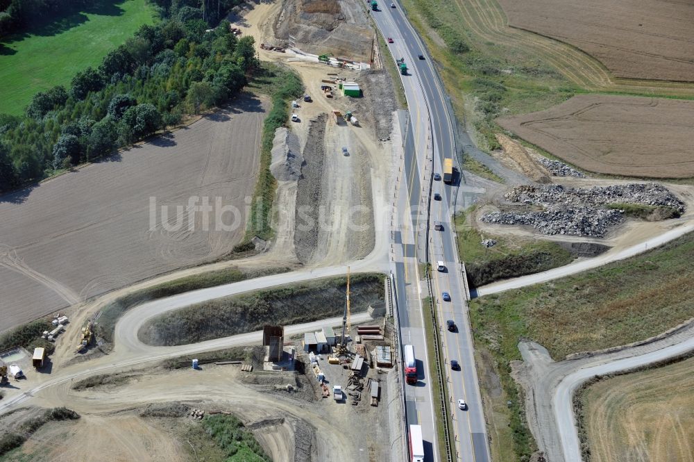 Luftbild Schleiz - Ausbau- Arbeiten und Baustellen an der Streckenführung der BAB Bundesautobahn A9 bei Schleiz in Thüringen