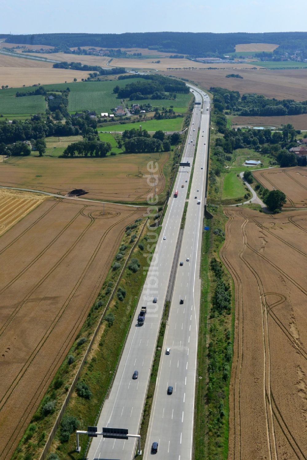 Luftbild Triptis - Ausbau- Arbeiten und Baustellen an der Streckenführung der BAB Bundesautobahn A9 bei Triptis in Thüringen