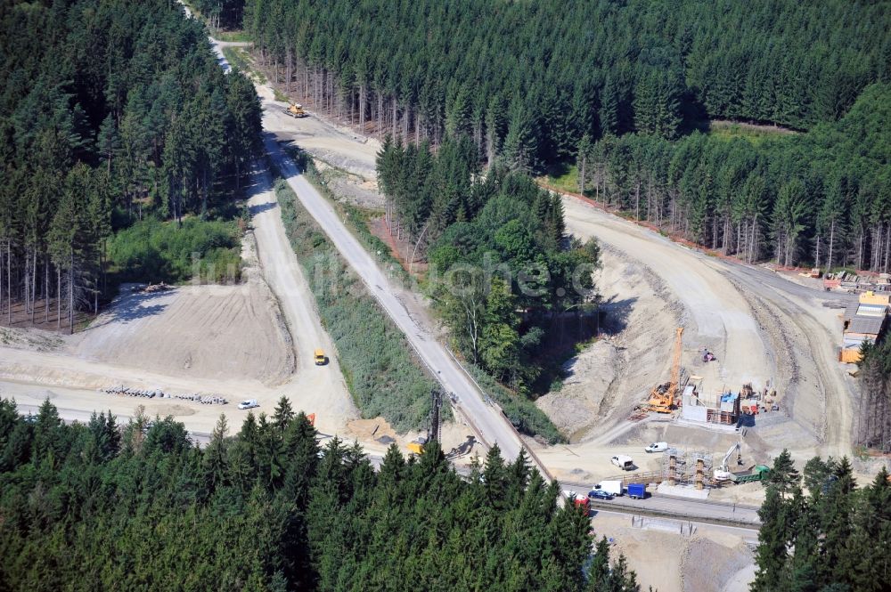 Luftbild Wüstenwetzdorf - Ausbau- Arbeiten und Baustellen an der Streckenführung der BAB Bundesautobahn A9 bei Wüstenwetzdorf in Thüringen