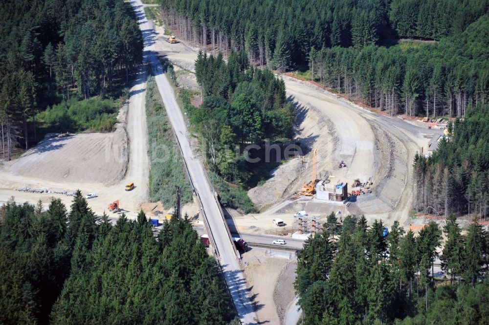 Luftaufnahme Wüstenwetzdorf - Ausbau- Arbeiten und Baustellen an der Streckenführung der BAB Bundesautobahn A9 bei Wüstenwetzdorf in Thüringen