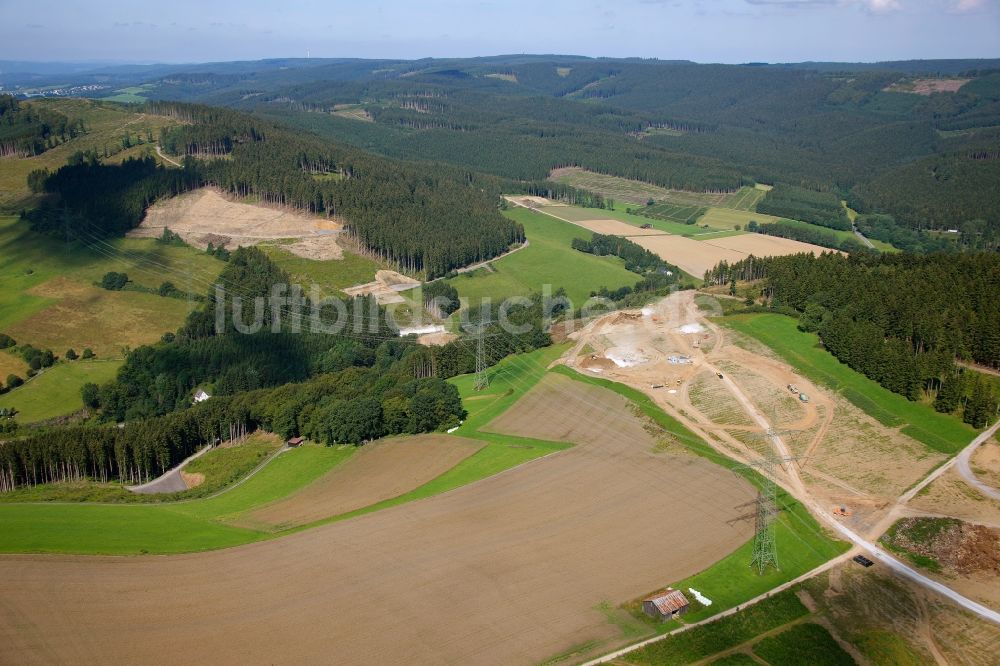 Olsberg von oben - Ausbau der Bundesautobahn BAB A46 zwischen Olsberg und Meschede im Hochsauerlandkreis im Bundesland Nordrhein-Westfalen