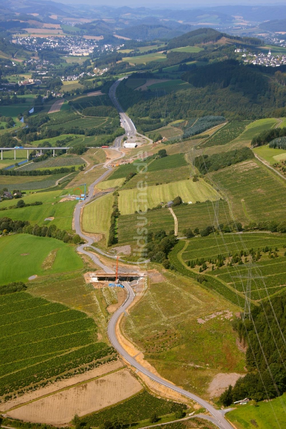 Luftbild Olsberg - Ausbau der Bundesautobahn BAB A46 zwischen Olsberg und Meschede im Hochsauerlandkreis im Bundesland Nordrhein-Westfalen