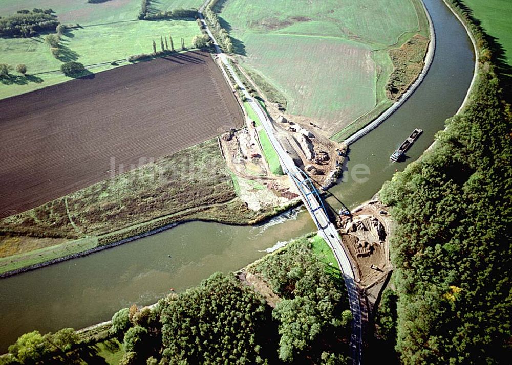 Burg / Sachsen-Anhalt von oben - Ausbau des Elbe-Havel-Kanales an der nördkichen Stadtgrenze von Burg in Sachsen-Anhalt.