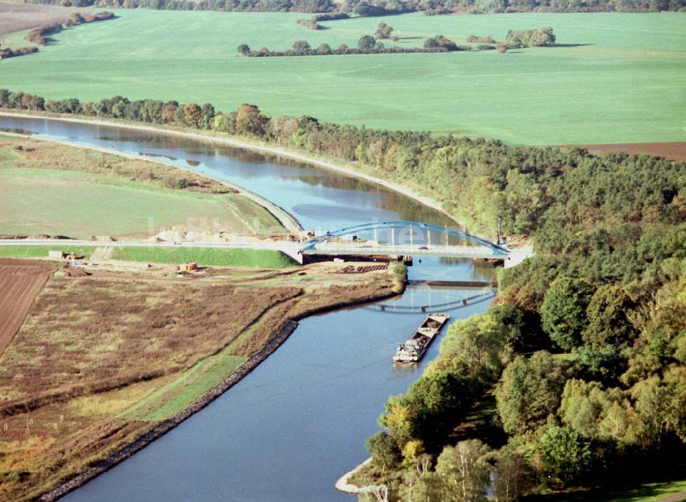 Burg / Sachsen-Anhalt von oben - Ausbau des Elbe-Havel-Kanales an der nördkichen Stadtgrenze von Burg in Sachsen-Anhalt.