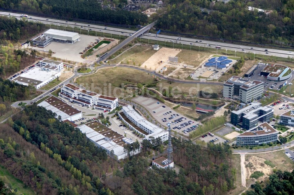 Kleinmachnow OT Dreilinden von oben - Ausbau des Gewerbestandortes Europarc Dreilinden in Kleinmachnow OT Dreilinden im Bundesland Brandenburg. 