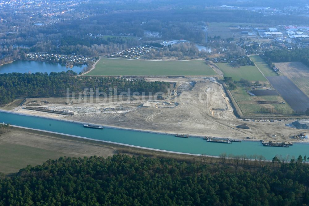 Luftaufnahme Finowfurt - Ausbau Kanalverlauf und Uferbereiche der Wasserstraße der Binnenschiffahrt Oder-Havel-Kanal in Finowfurt im Bundesland Brandenburg, Deutschland