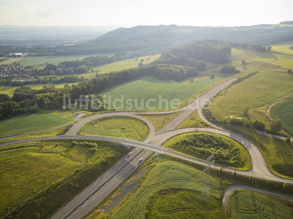 Eschdorf von oben - Ausbau der Ortsumgehung im Straßenverlauf Staatsstraße 177 in Eschdorf im Bundesland Sachsen, Deutschland