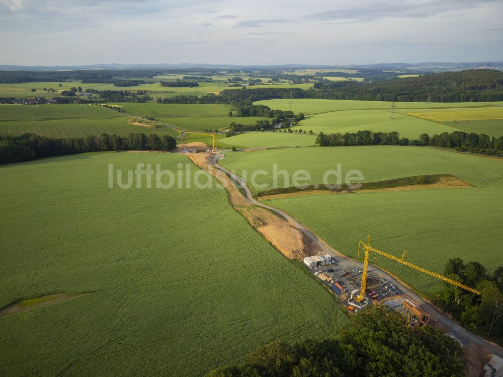 Luftaufnahme Eschdorf - Ausbau der Ortsumgehung im Straßenverlauf Staatsstraße 177 in Eschdorf im Bundesland Sachsen, Deutschland