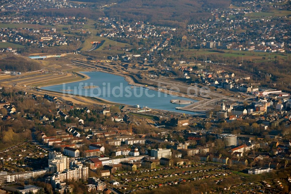 Luftaufnahme Dortmund OT Hörde - Ausbau des Phoenix-Sees in Dortmund im Bundesland Nordrhein-Westfalen