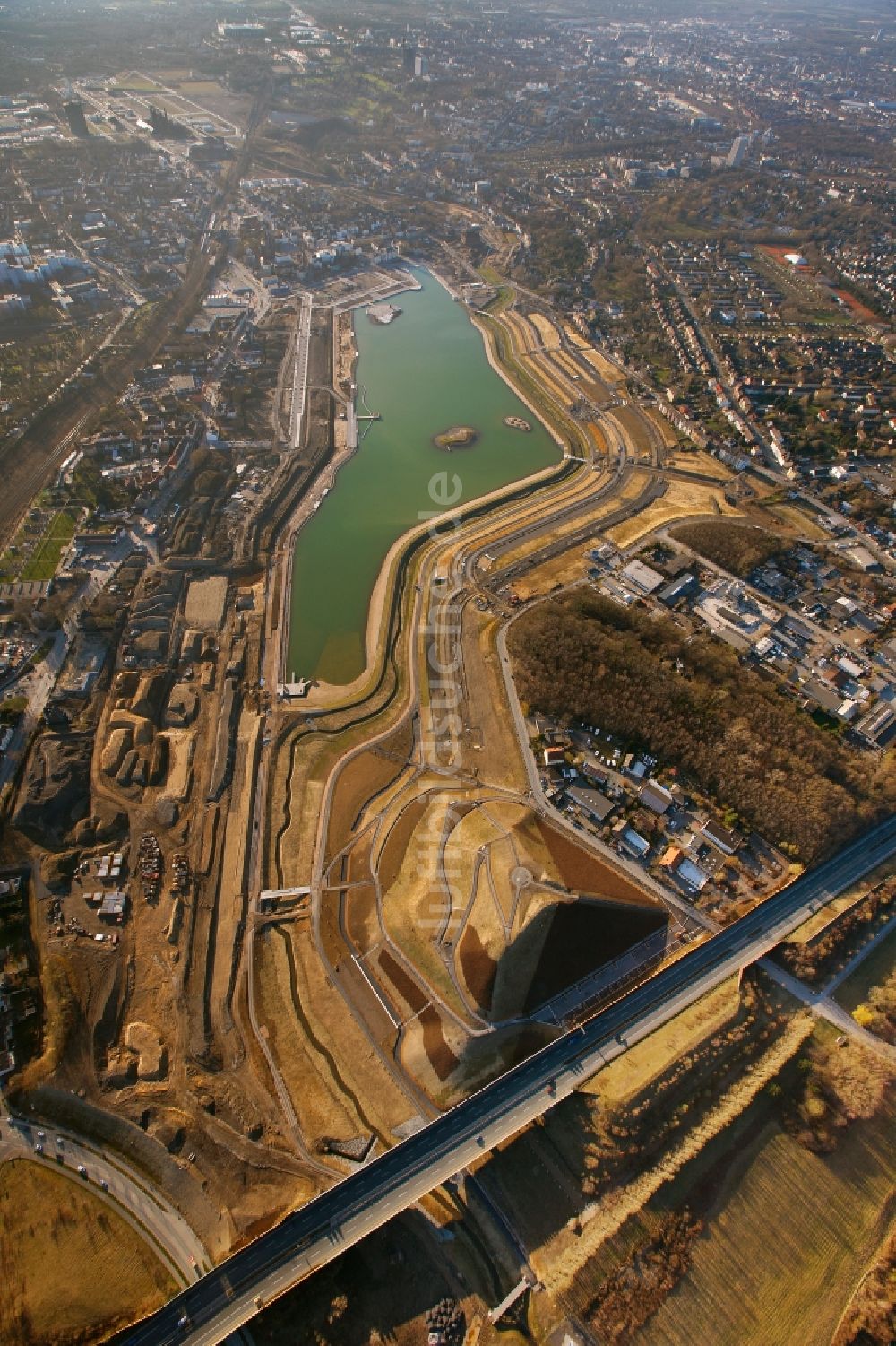 Luftaufnahme Dortmund OT Hörde - Ausbau des Phoenix-Sees in Dortmund im Bundesland Nordrhein-Westfalen