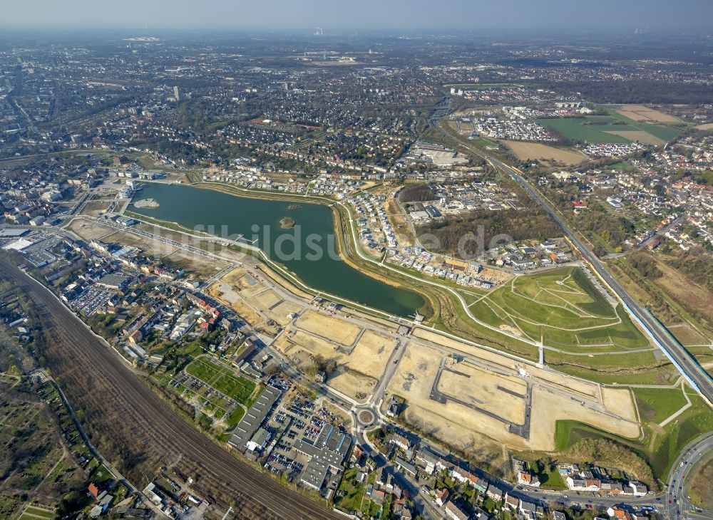 Dortmund OT Hörde von oben - Ausbau des Phoenix-Sees in Dortmund im Bundesland Nordrhein-Westfalen