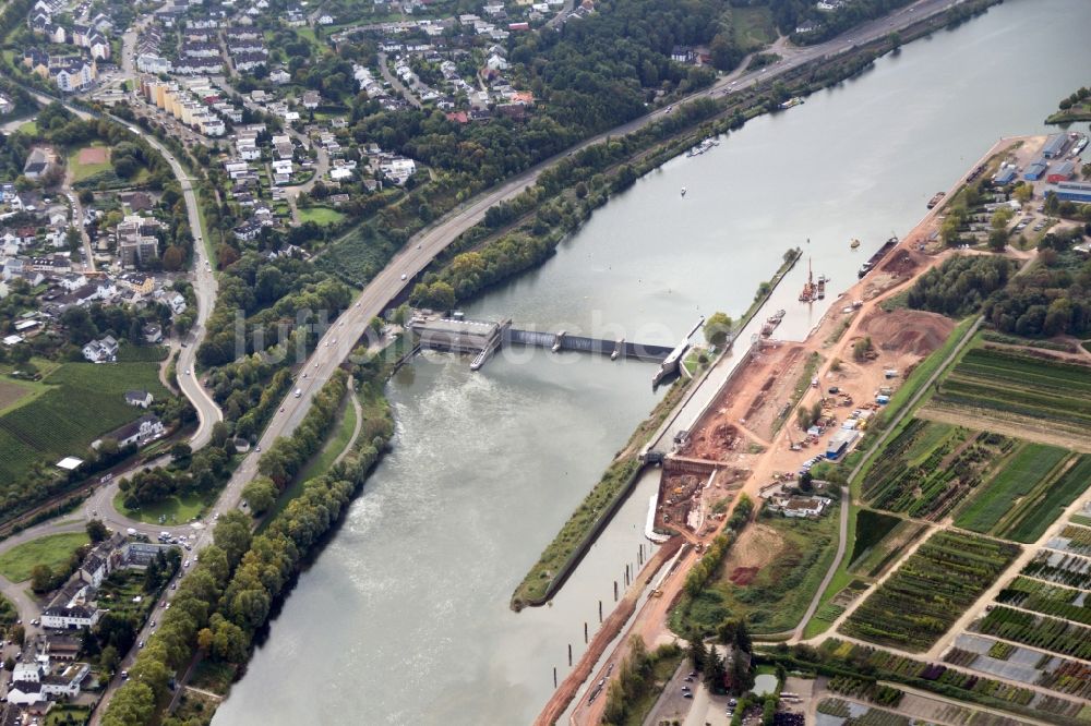 Luftaufnahme Trier - Ausbau der Staustufe der Mosel in Trier im Bundesland Rheinland-Pfalz