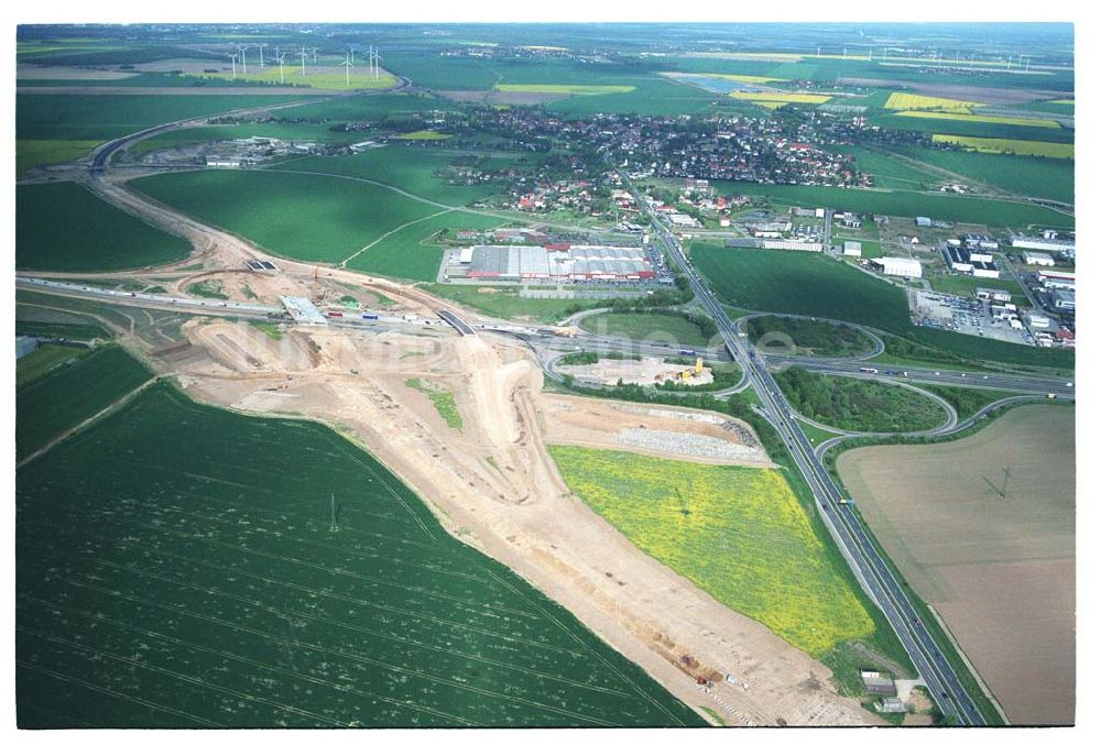 Brehna / Sachsen-Anhalt aus der Vogelperspektive: Ausbau der A100 Umfahrung von Brehna im Bereich der A9 / B100 zwischen Halle und Brehna