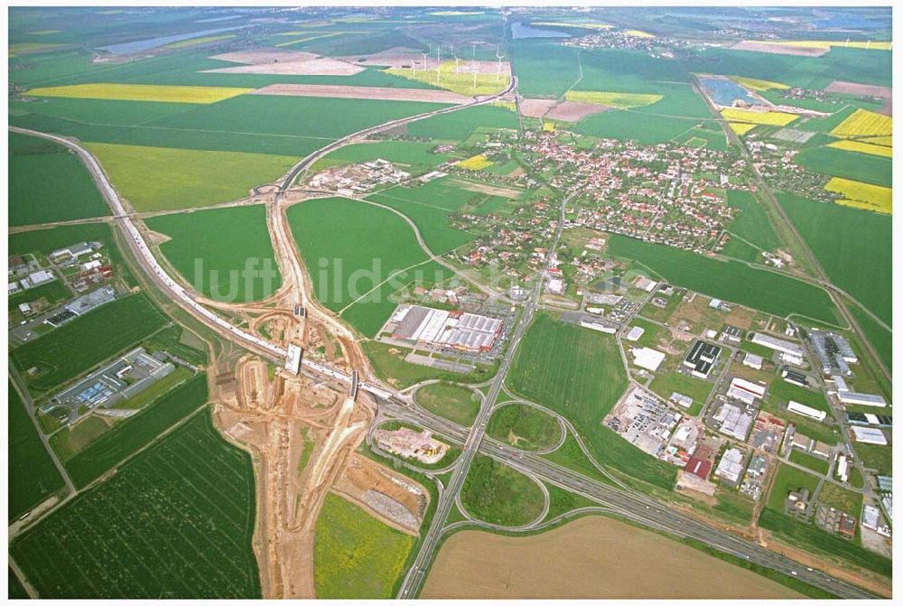 Brehna / Sachsen-Anhalt aus der Vogelperspektive: Ausbau der A100 Umfahrung von Brehna im Bereich der A9 / B100 zwischen Halle und Brehna