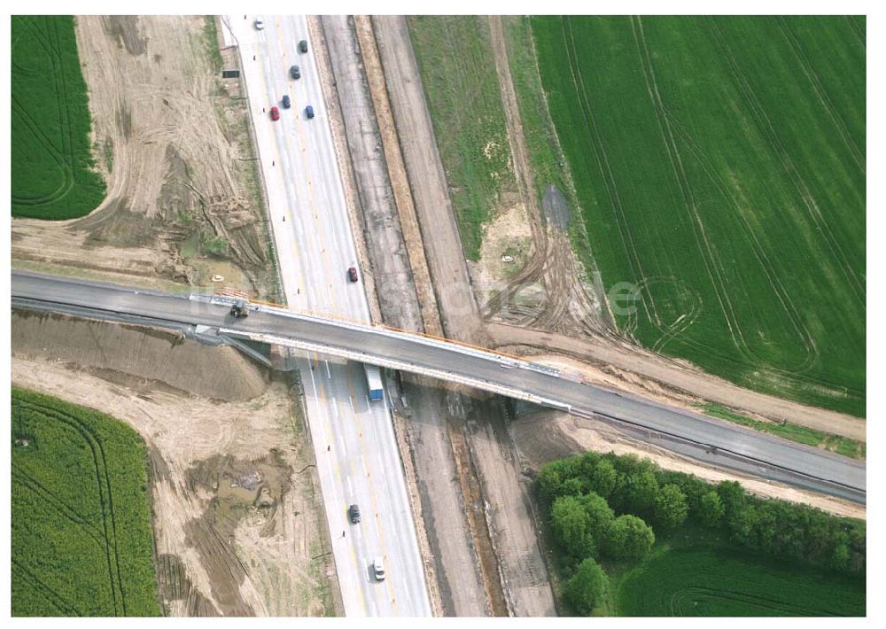 Brehna / Sachsen-Anhalt von oben - Ausbau der A100 Umfahrung von Brehna im Bereich der A9 / B100 zwischen Halle und Brehna