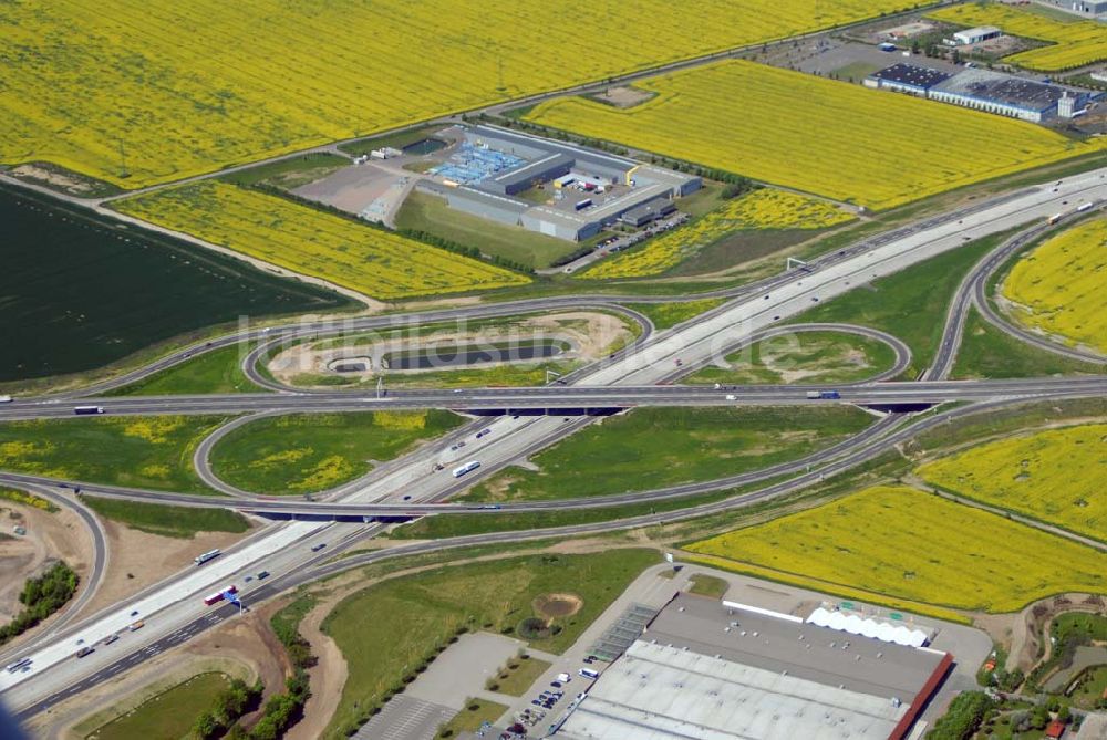 Brehna von oben - Ausbau der A100-Umfahrung - Brehna (Sachsen-Anhalt)