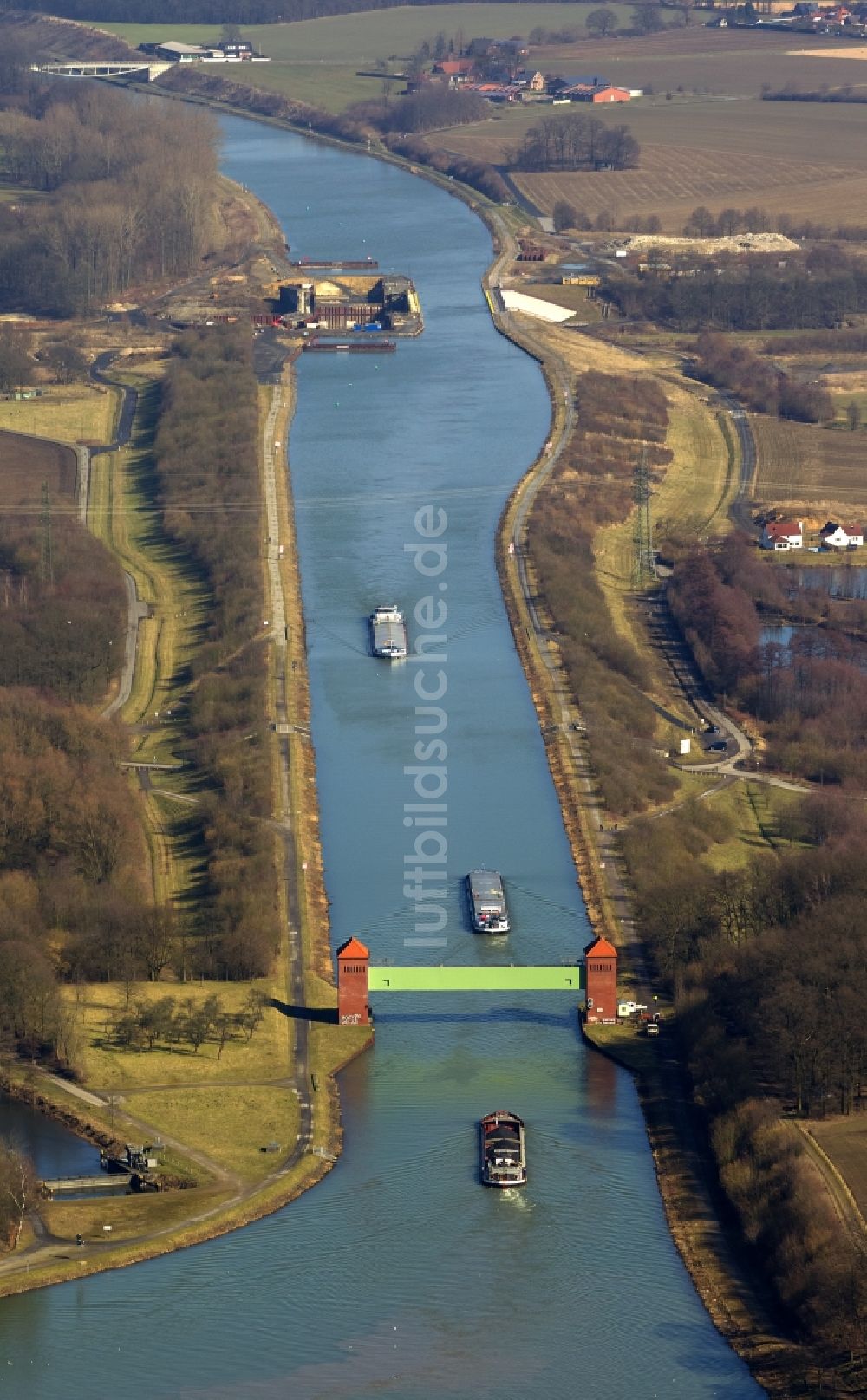 Luftaufnahme Datteln - Ausbau der Wasserstraße des Dortmund-Ems Kanal zur Beseitigung des Engpass an der Lippebrücke bei Datteln im Bundesland Nordrhein-Westfalen